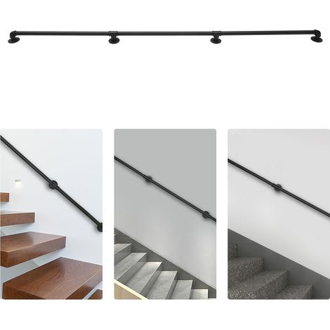 Pipe Stair Handrail Staircase Handrail Outdoor Indoor 8ft Black For Wall Mount (1/5)