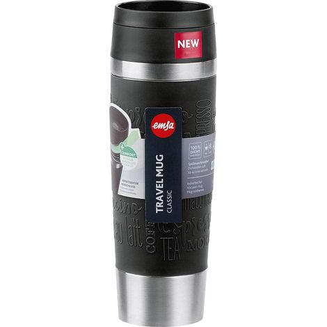 Travel Mug Classic Gobelet isotherme 0,5 l Bouchon à vis confortable Acier inoxydable 6 h chaud et froid 12 h 100% étanche Passe au lave-vaisselle Ouverture à 360° Noir