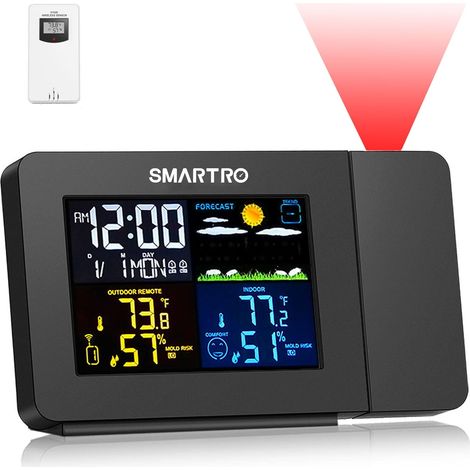 SC91 Réveil à Projection pour Chambre à Coucher avec Station Météo, Thermomètre intérieur/extérieur avec capteur sans Fil, Hygromètre/Moniteur d’humidité (1/5)