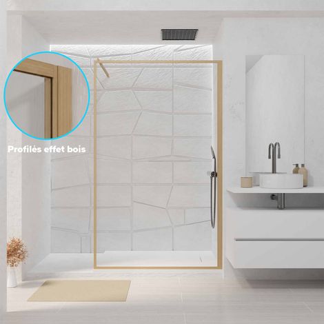 Parete Doccia 120x200 cm - Telaio e Barra in Alluminio Decor Legno - WOODEN CONTOURING (1/5)