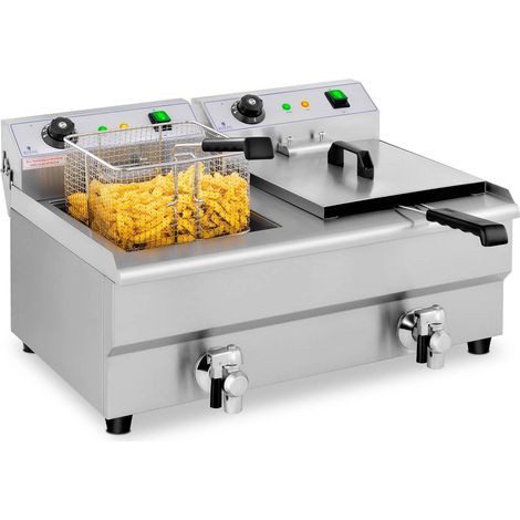 Royal Catering – Friteuse professionnelle double 2 x 13 L – 2 x 3200 W – Température 50–200 °C – Zone froide pour qualité optimale (1/5)