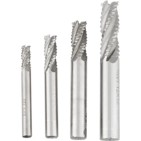 Fresa de extremo plano de 4 filos de acero rápido (HSS) – Juego de 4 fresas CNC para roscado M6, M8, M10 y M12 – Alta precisión