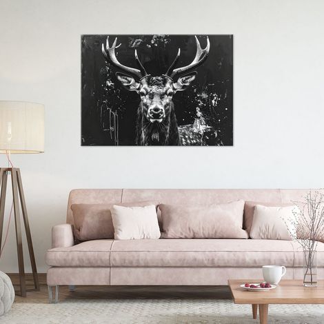 Wandbild Silberner Hirsch auf schwarzem Hintergrund 60x40