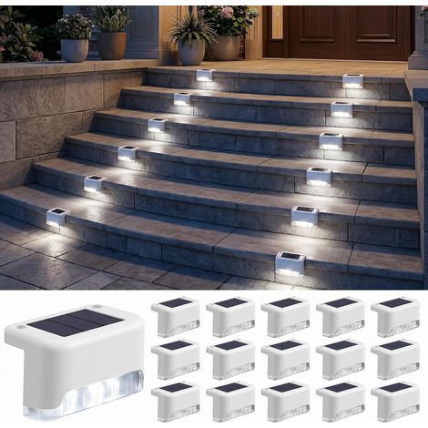Lampe Solaire Exterieur Escalier, Lot de 16 Lumière d'Escalier Solaire, Imperméables Blanc Froid Eclairage LED Lumiere Solaires Exterieur Lampes Décorations pour Clôture Jardin Patios-Blanc (1/5)