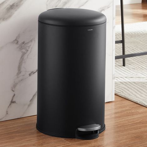 CASABEL Poubelle Cuisine Ronde 50L, Acier Inoxydable, Noir (1/5)