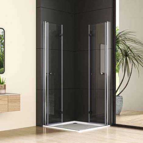 WDWRITTI Duschkabine Falttür 90x90 cm Eckeinstieg 180° Rahmenlos Duschabtrennung Eckeinstieg Drehfalttür Dusche Eckdusche mit Doppel Falttüren aus 6mm ESG Sicherheitsglas, Duschwand Höhe 185cm
