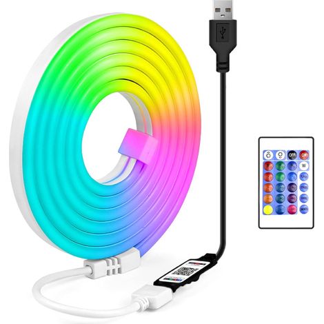 Bande lumineuse LED Néon RGB (4 m), flexible en silicone, alimentation USB, contrôle via application, synchronisation musicale, étanchéité IP65 — Idéal pour chambre et salle de jeu (1/5)