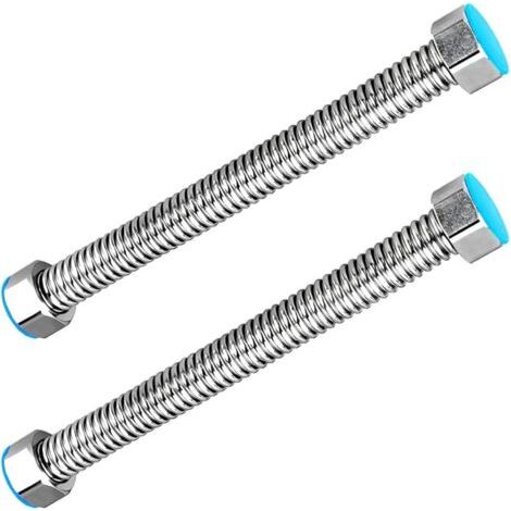 Pair 2 Pièces G1/2\" x G1/2\" Tuyau de Vidange Ondulé en Acier Inoxydable, pour Chauffe-eau Connecteur Plomberie Salle de Bain Tuyau Tube D'eau Chaude, 10CM (1/5)
