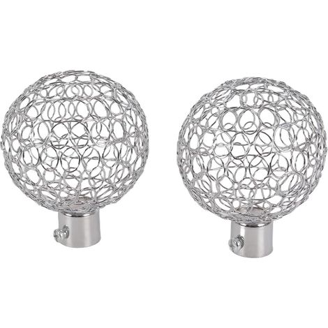 Lot de 2 embouts décoratifs pour tringle à rideaux, boule creuse argentée, diamètre intérieur 19 mm (1/5)
