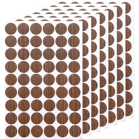 7 Feuilles/378Pcs Autocollants de Bouchon de Trou de Vis Auto-Adhésifs, Couvre-Trous de Vis en PVC de 2,1 cm pour Meubles, Armoires en Bois, Murs, Bureaux, Tables, Noyer Clair (1/5)
