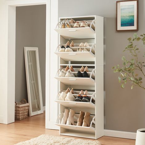 Scarpiera Sykkylven con 5 Contenitori Ribaltabili - Bianco [en.casa]