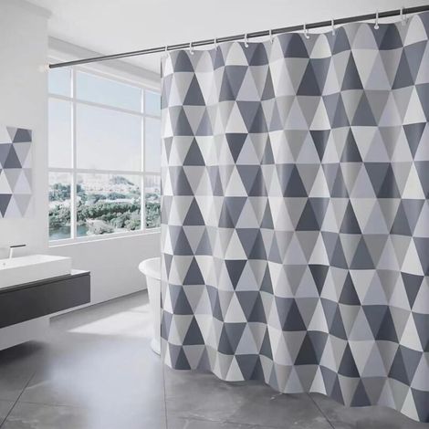 Rideau Douche 180 x 180 cm, Rideaux de Douche Triangle, Rideau de Douche Anti moisissure Imperméable, avec 12 Anneaux Shower Curtain, Convient aux salles de Bains