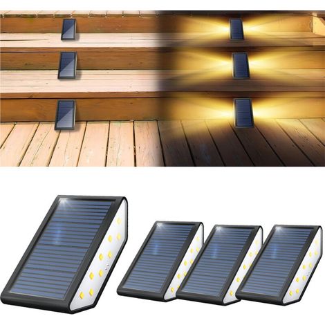 Lot de 4 lampes solaires d'extérieur pour marches, 18 LED, éclairage d'extérieur étanche pour cage d'escalier, porte d'entrée, patio, blanc chaud. (1/5)