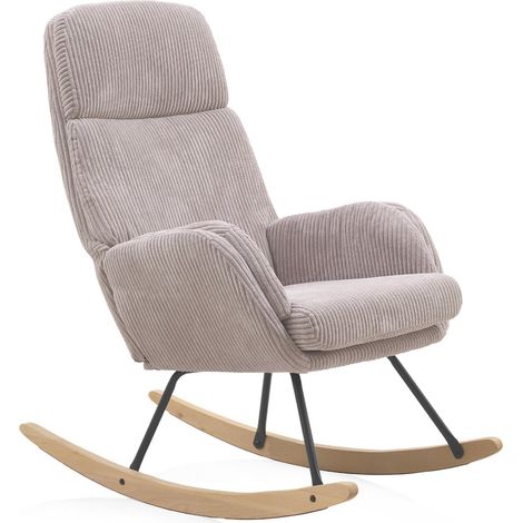 Fauteuil à bascule lavande tissu côtelé et pieds bois hêtre - lavande rose pâle côtelé (1/5)