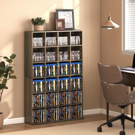 Meuble de rangement multimédia 456 CD/ 336 DVD - bibliothèque en bois avec étagères réglables. 89 x 130.5 cm. marron