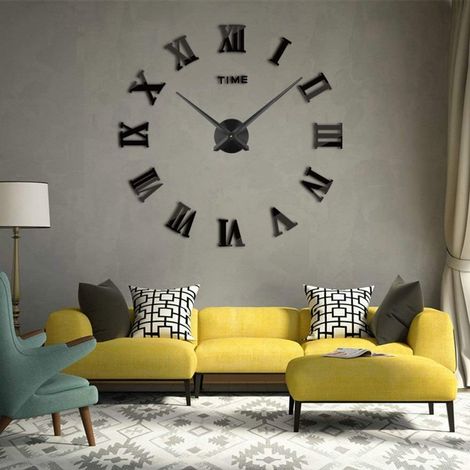 Grande Horloge Murale 3D DIY sans Cadre avec Chiffres Romains 3D Miroir Autocollant décoration pour la Maison, Le Bureau, Le Salon, la Chambre à Coucher (1/5)