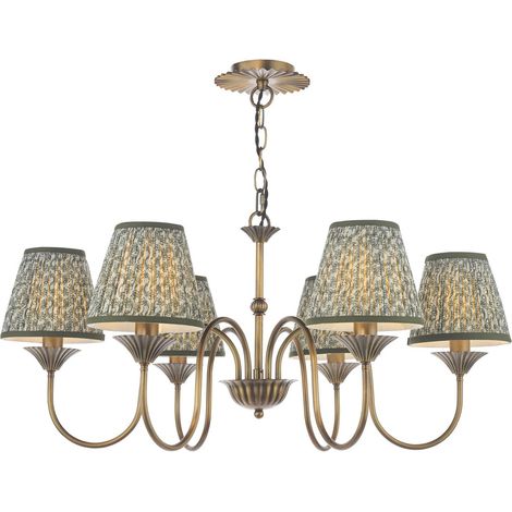 Dar Lydian Suspension Lydian à 6 lumières, bronze antique avec abat-jour (1/5)