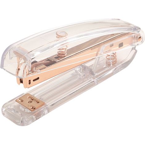 Agrafeuse de bureau élégante et transparente, finition or mat, avec 1000 agrafes (or rose). Kit d'accessoires de bureau comprenant une agrafeuse en acrylique doré, un accessoire décoratif et une agraf (1/5)