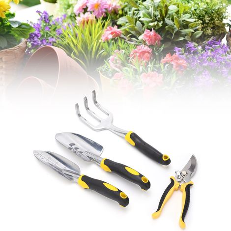 Cet ensemble d'outils de jardin en 5 pièces comprend un transplantoir, une pelle, un pot de fleurs, un sécateur et des gants de jardinage. Les outils sont dotés de têtes robustes en fonte d'aluminium (1/5)