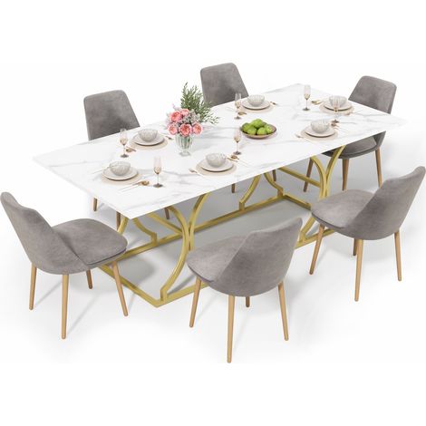 CHICFURN Tavolo da pranzo 200x80 cm effetto marmo bianco e oro, 8-10 persone (1/5)