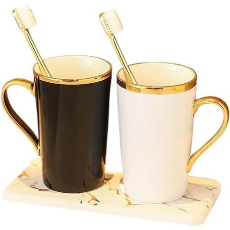 Set Badezimmer Set Keramik Waschbecher mit Goldverzierungen