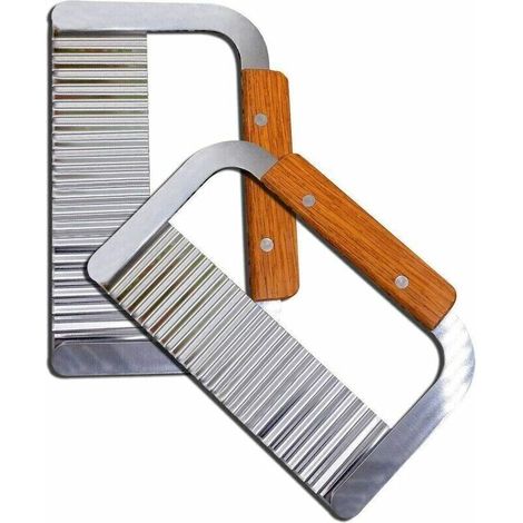 Affettatrice per patatine fritte JOORRTC in acciaio inox, modello Wave con 2 manici in legno (1/5)