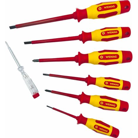 WEMAG Schraubendreher Set VDE 7 teilig 4x Schlitz 2x PH + Phasenprüfer (1/3)