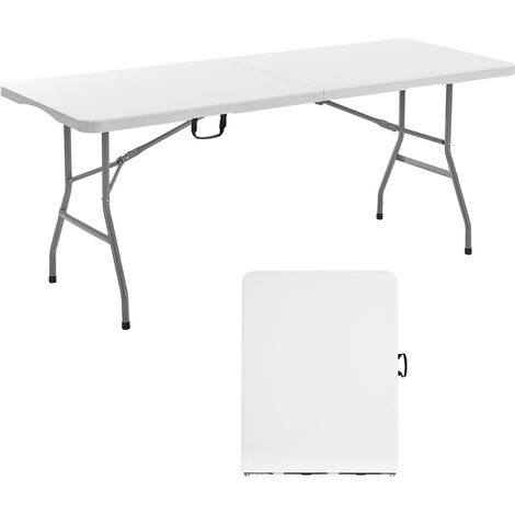 Table Pliante Rectangulaire en Plastique, Table Utilitaire Portable de 180 cm, Solide et Stable, avec Poignée Intégrée, pour Soirée, Pique-Nique, Camping, Intérieur et Extérieur, Blanche (1/5)