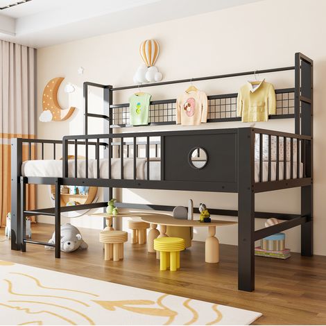Cama infantil alta baja con almacenaje negra HAVRYA (1/5)