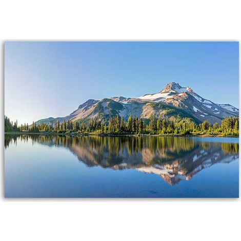 Tableau montagne enneigée au lac miroir