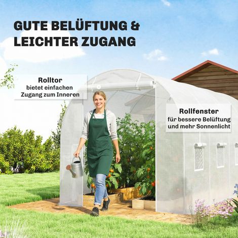 Film de serre 4x2 m imperméable pour jardin, porte + 8 fenêtres, protection anti-UV en polyéthylène résistant, blanc