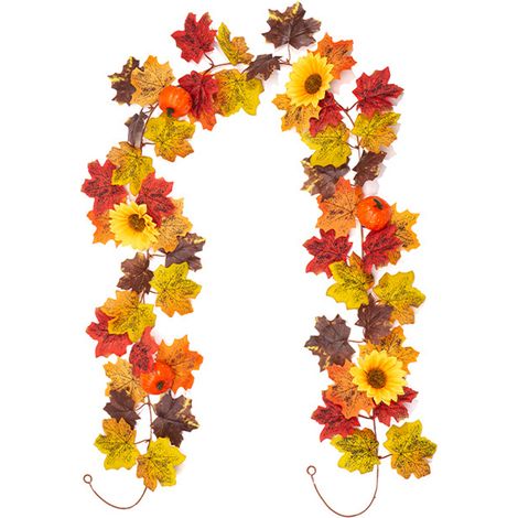 Guirlande d'automne 200 cm en Lianes Flexibles, avec Tournesols & Citrouilles, Décoration Murale pour Cheminée, Mariage, Thanksgiving & Halloween (1/5)