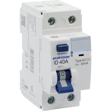 23740 Eur'ohm Interrupteur Différentiel 40a 1p+n 30ma Connexion à Vis Type Ac