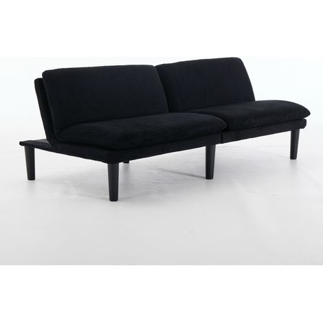 Sofá de 2 plazas negro con respaldo regulable, tapizado efecto terciopelo y base de madera (1/5)
