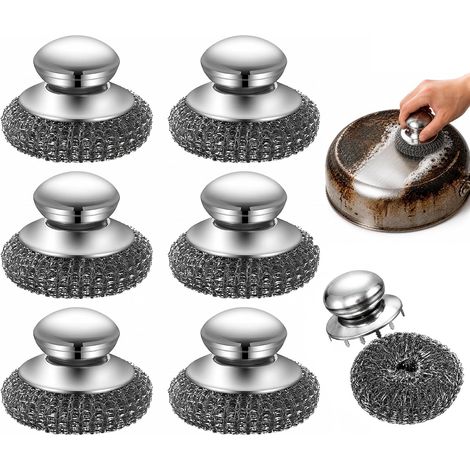 Éponge À Récurer En Laine D'acier Avec Poignée En Acier Inoxydable, Lot De 6 Spirales En Acier Inoxydable- Pour Cuisine, Four, Évier Et Jantes De Voiture-idéal Pour La Saleté Tenace Dans Les Casserole (1/5)