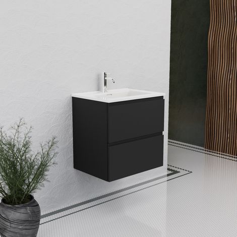 Inda - Meuble de salle de bain L.60 avec vasque noir brillant/mat (1/5)