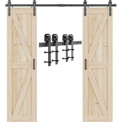 Kit de ferrures pour porte coulissante double 244 cm Système de porte coulissante pour chambre à coucher, granges, garages (1/5)
