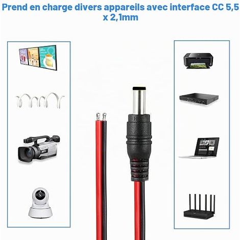 5.5 X 2.5mm DC Alimentation Pigtail Cables,18AWG 12V 5A DC d'alimentation Connecteur pour Vidéo Surveiller CCTV Caméra Câble LED Strip Connecteur DC (1/3)