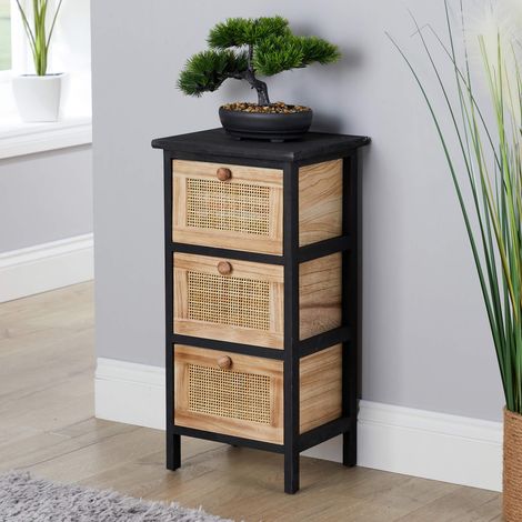 Solid Wooden Storage Chest 3 Drawers Rattan Design Organiser Fully Assembled (1/5)