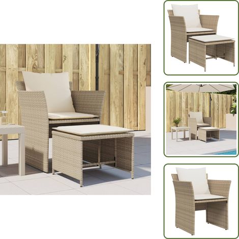 Gartenstuhl mit Fußhocker Beige Poly Rattan - Gartenstuhl - Outdoor Möbel - Rattan Gartenmöbel - Lounge Chair - Esszimmer Stühle