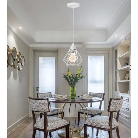 Lampe Suspension Industrielle,Lustre en Cage Moderne Style Edison en Métal pour Salon Chambre,Blanc,16CM (1/4)