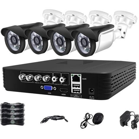 Système de caméra de sécurité à domicile 4CH 1080N 5 en 1 AHD DVR Kit 4 pièces 720P/1080P IR AHD Kit de caméra CCTV système extérieur étanche ensemble de Surveillance de sécurité ( Size : 1T , Color : (1/5)