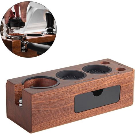 Espresso-Tamperstation, Holzständer für Espressotamper, 3 Löcher für Universal-Siebträger von 51 bis 58 mm, inklusive Tamper und Abstreifer, Zubehör für Espressomaschinen, Orgel (1/5)