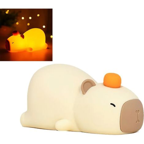 Lámpara de noche con forma de capibara - Material de silicona suave y adorable - Brillo ajustable sensible al tacto - Un regalo ideal para niños y niñas. (1/4)