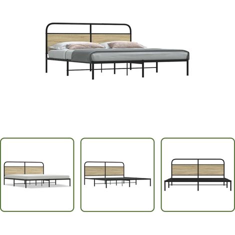 Stahlbett - Metallbett ohne Matratze Sonoma-Eiche 200x200 cm (1/5)