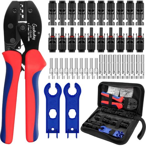 Solar Crimpzange Werkzeug Set für 2.5/4/6mm² PV Kabel,10 Paar Kabelstecker, 10 Paar Männlich/Weiblich Stecker, 1x Crimpzange, 2xSchraubenschlüssel für Solarstecker Kabel Anschluss (1/5)