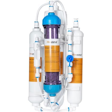 4 étages Osmoseur Aquarium RO+DI Système de Filtre à Eau Portable Osmose Inverse pour Aquarium avec vanne de rinçage, Filtre DI à Couleur Changeante, 100GPD (ZRO-100GPD) (1/5)