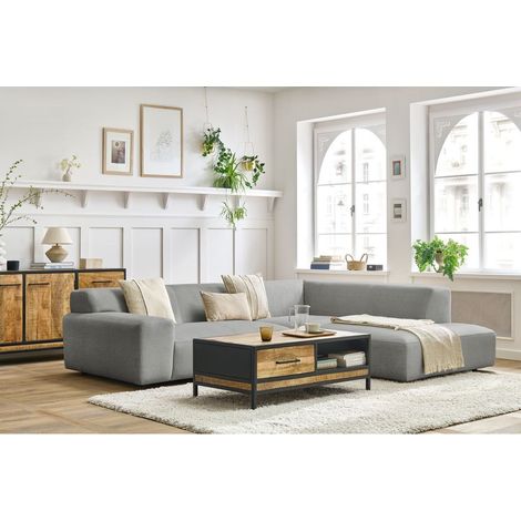 BOBOCHIC - Canapé d'angle fixe compact LAVENA tissu velours Angle droit  Gris clair (1/5)