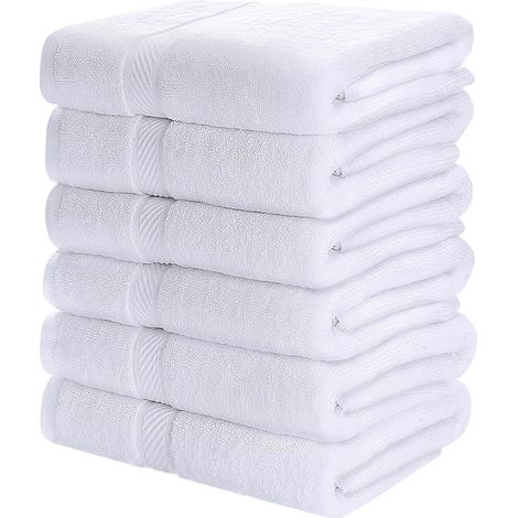 - Lot de 6 Serviettes de Bain 100% Coton filé à l'anneau (60 x 120 cm), Moyennes, légères et très absorbantes, séchage Rapide, pour hôtel, Spa et Salle de Bains (Blanc) (1/5)