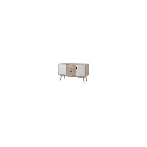 Scandinavian Sideboard With 2 Doors & 3 Drawers Sonoma Oak Finish White (1/5)